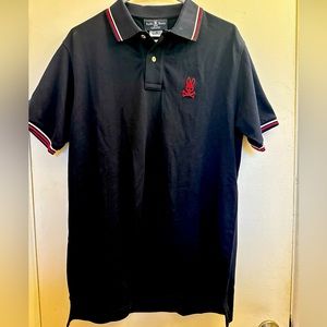 Psycho Bunny Shirt Mens Size 6 Short Sleeve Polo Skull Navy Blue Pima Cotton